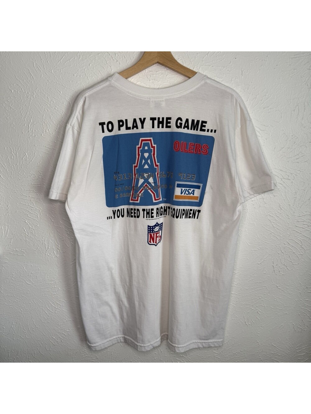Houston Oilers Visa MBNA Promo Shirt XL Double Sided 90's NFL White Global